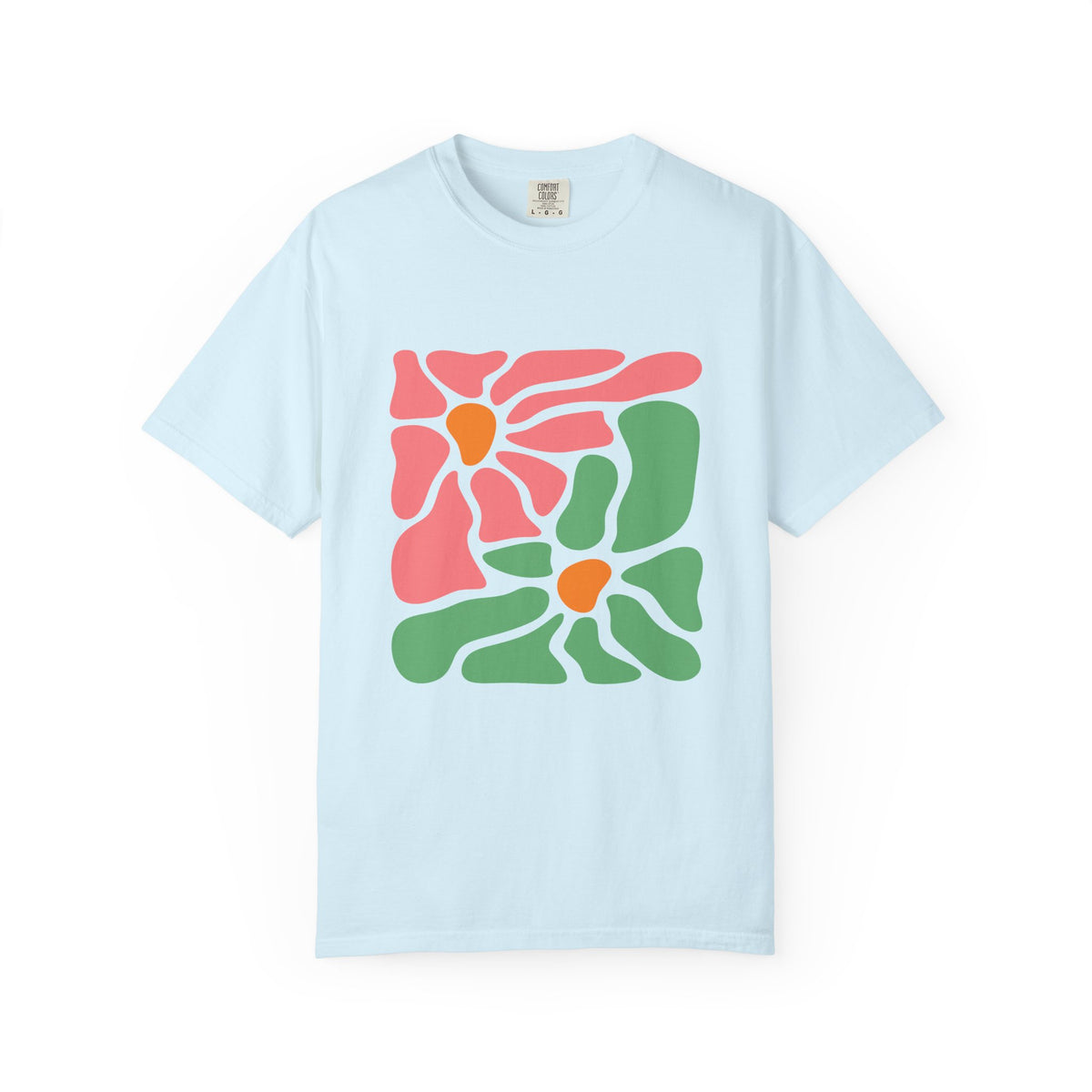 Abstract Pink & Green Flower Garment-Dyed Women's T-Shirt