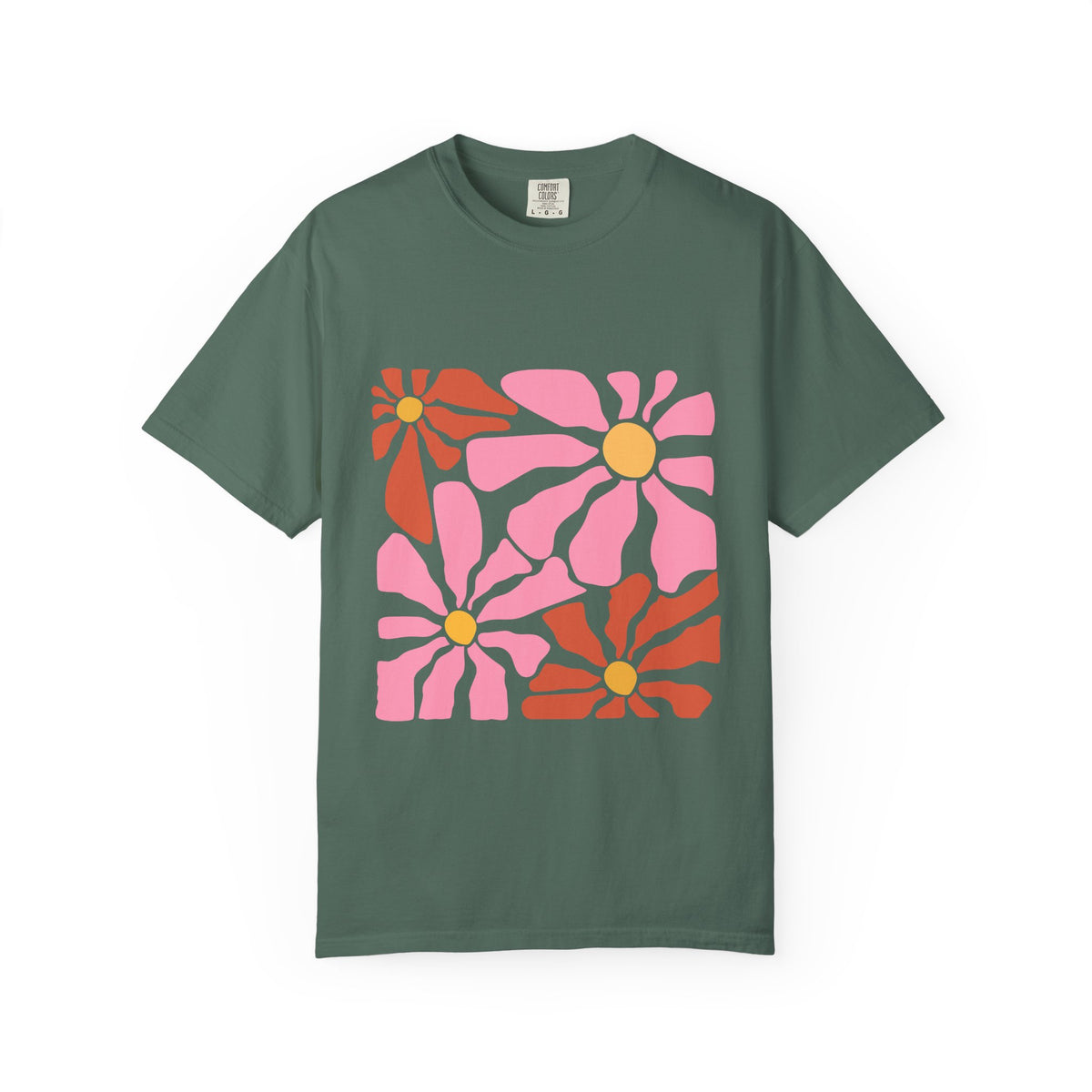 Retro Pink Daisy Graphic Garment-Dyed Women's T-Shirt