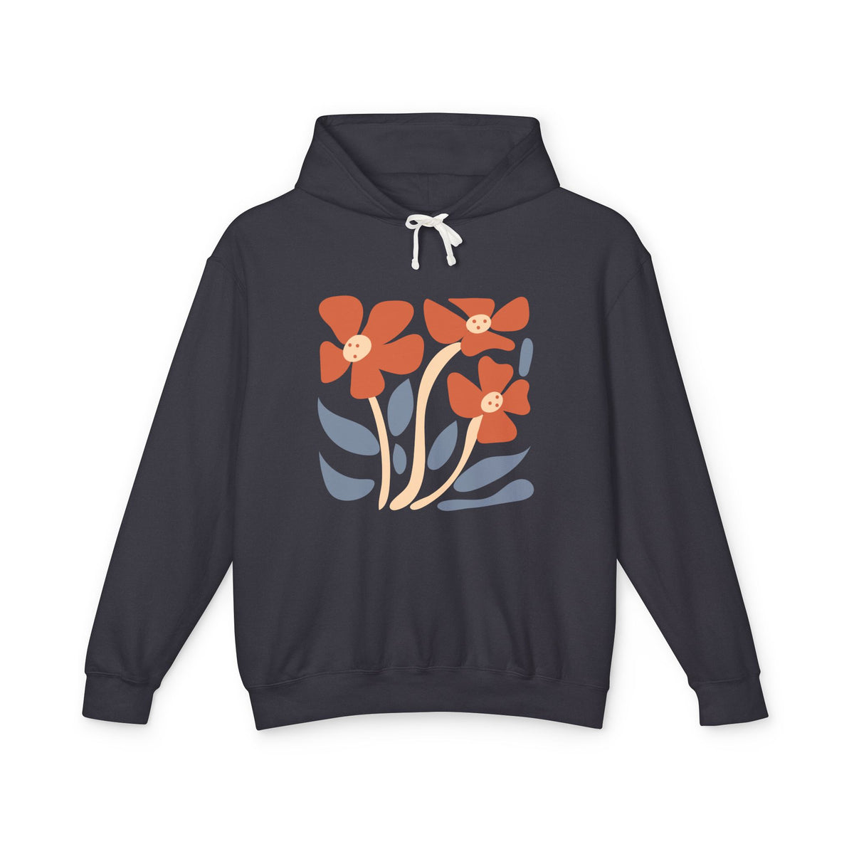 Minimal Orange & Blue Flower Graphic Lightweight Women's Hooded Sweatshirt