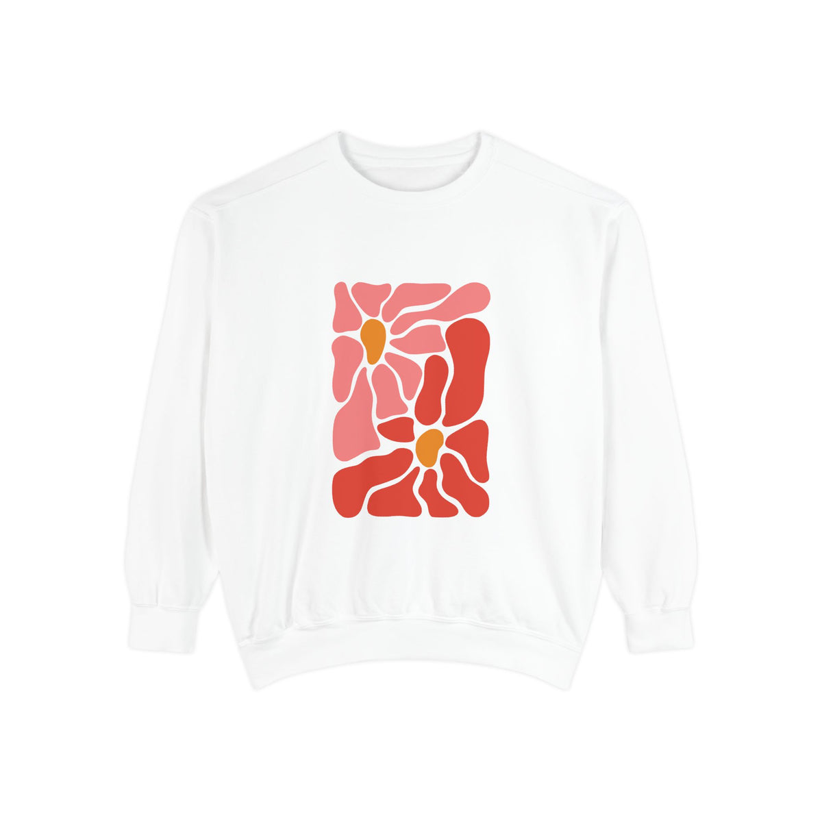 Pink Retro Flower Graphic Garment-Dyed Women's Hooded Sweatshirt