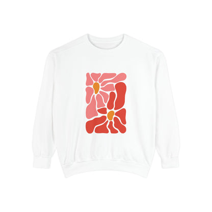 Pink Retro Flower Graphic Garment-Dyed Women's Hooded Sweatshirt