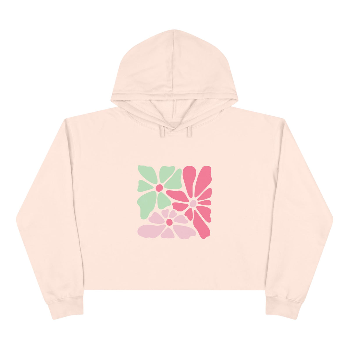 Floral Retro Block Print Crop Hoodie