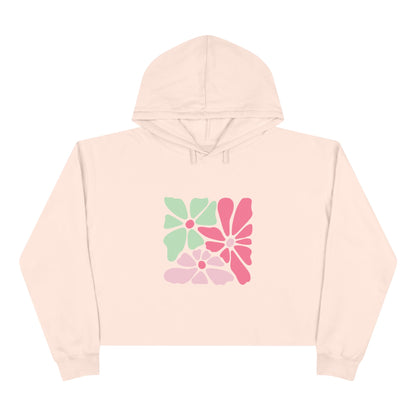 Floral Retro Block Print Crop Hoodie