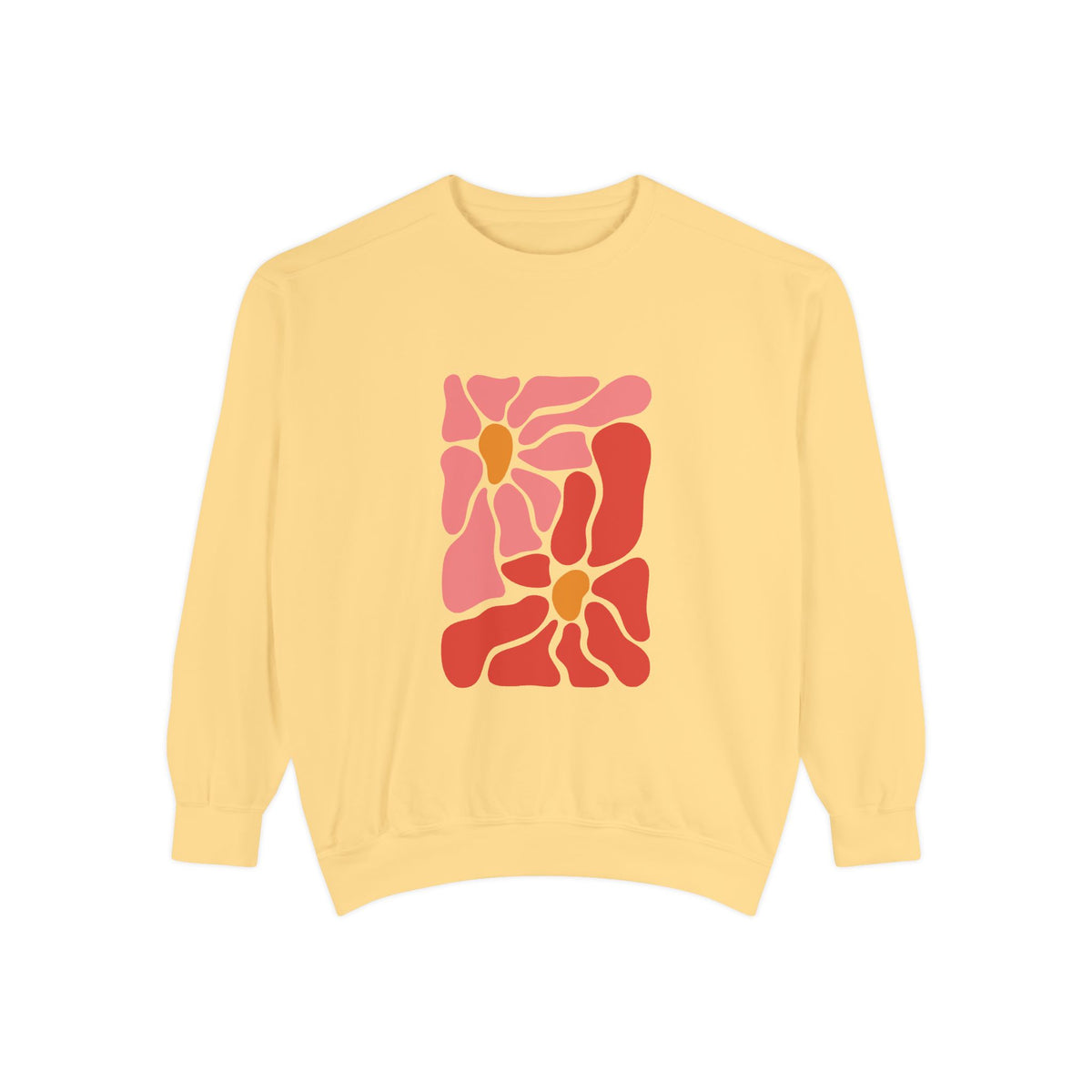 Pink Retro Flower Graphic Garment-Dyed Women's Hooded Sweatshirt