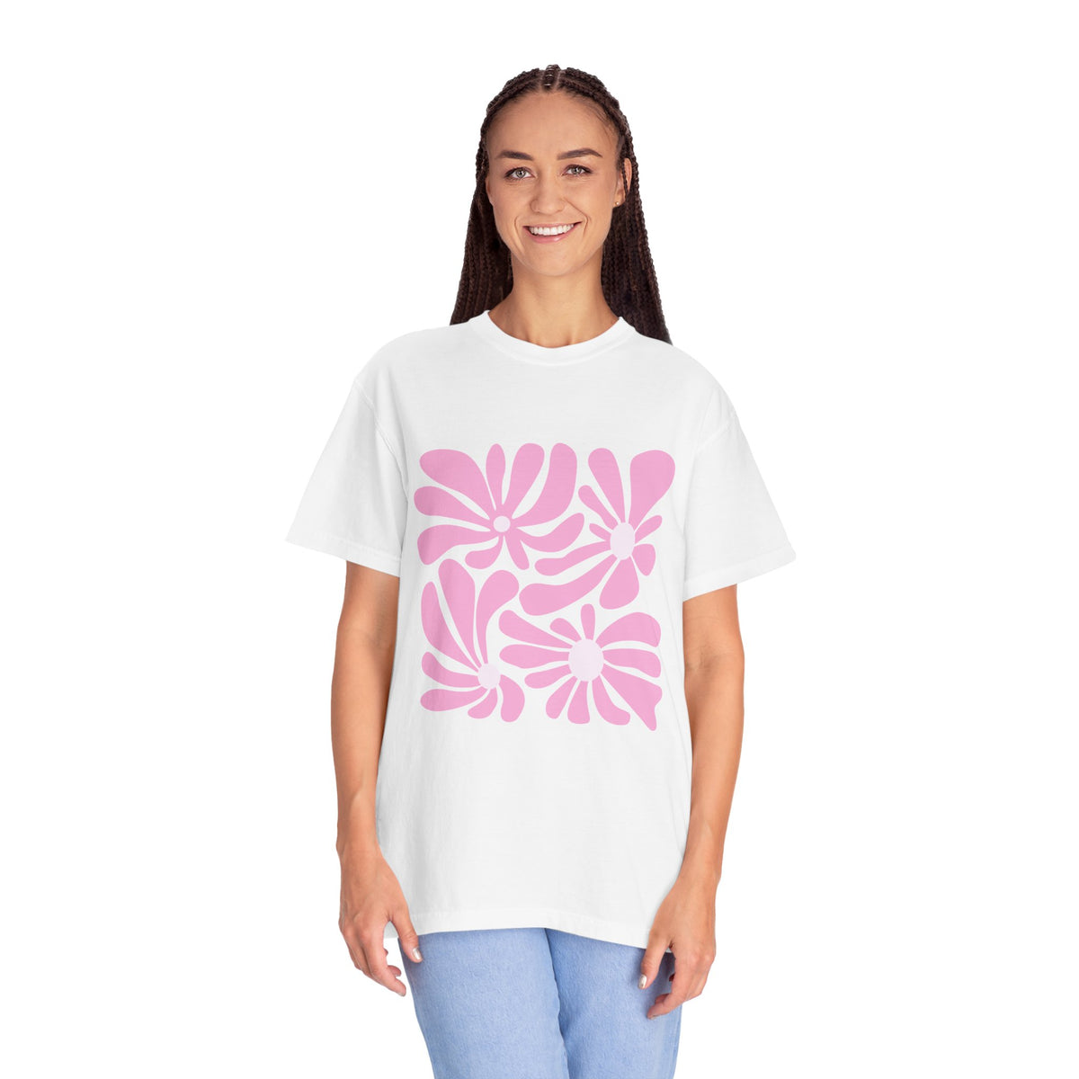 Pink Retro Floral Garment-Dyed Women's T-Shirt