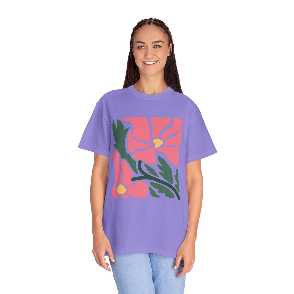 Pink Garden Graphic Garment-Dyed Women's T-Shirt