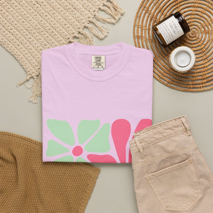 Floral Retro Block Print Garment-Dyed Women's T-Shirt