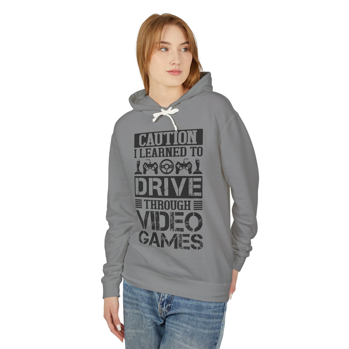 "Caution I Learned To Drive Through Video Games" Gamer Hooded Sweatshirt
