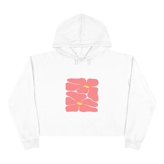 Pink Retro Flowers Graphic Crop Hoodie