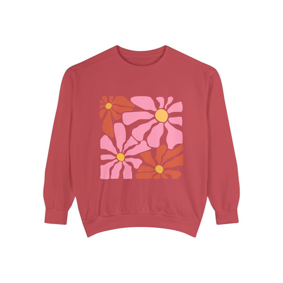 Retro Pink Daisy Graphic Garment-Dyed Women's Sweatshirt