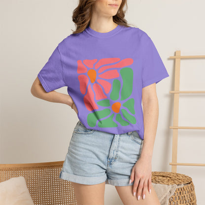 Abstract Pink & Green Flower Garment-Dyed Women's T-Shirt