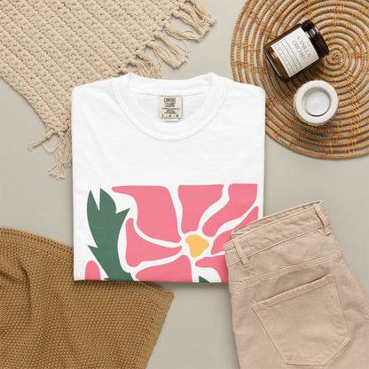 Pink Garden Graphic Garment-Dyed Women's T-Shirt