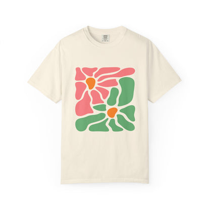 Abstract Pink & Green Flower Garment-Dyed Women's T-Shirt