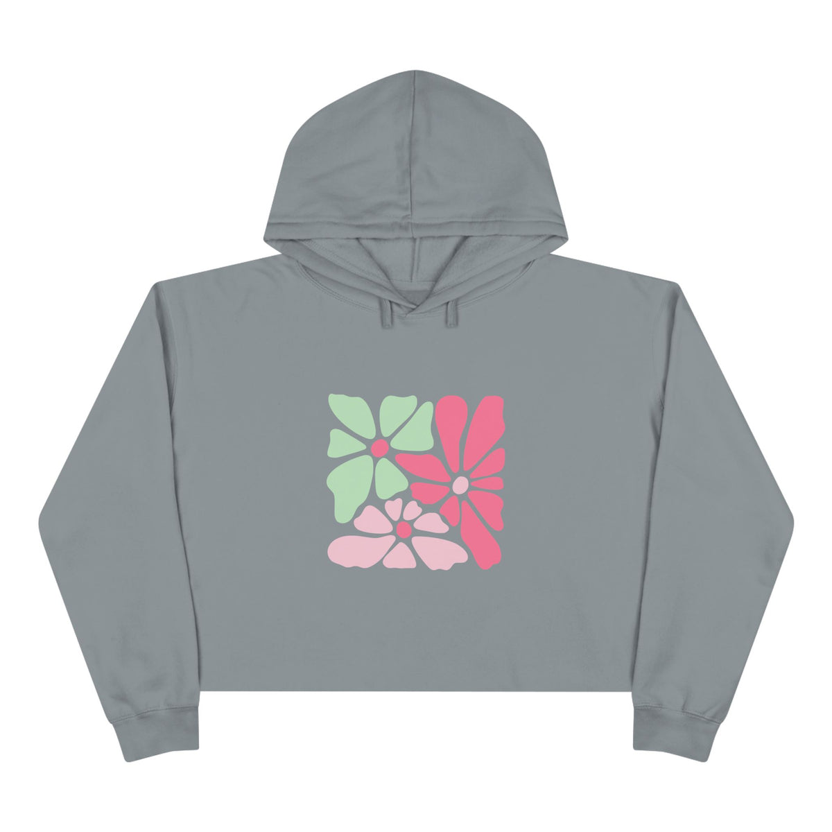 Floral Retro Block Print Crop Hoodie
