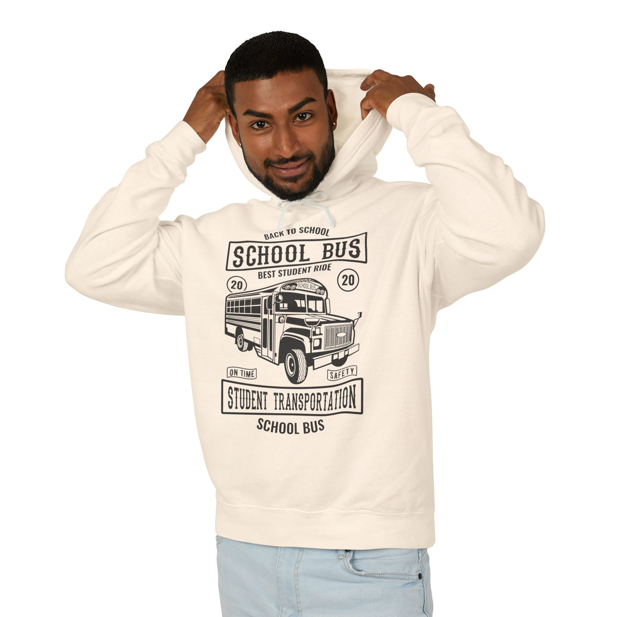 Back To School Bus Transportation Lightweight Hooded Sweatshirt