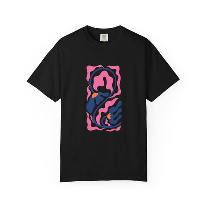 Pink Nautical Wave Graphic Garment-Dyed Women's T-Shirt