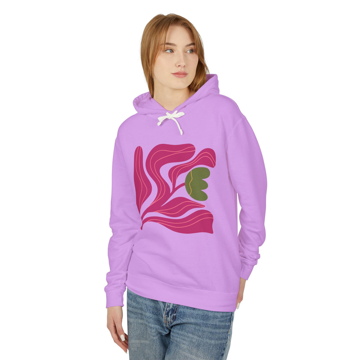 Abstract Pink Tulip Graphic Lightweight Women's Hooded Sweatshirt