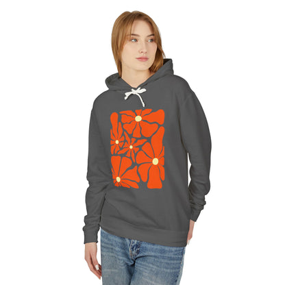 Retro Orange Floral Lightweight Women's Hooded Sweatshirt