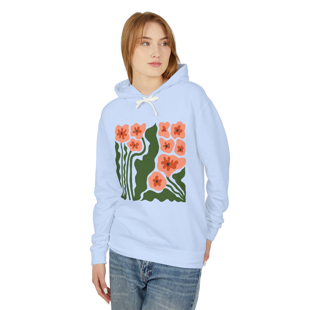 Retro Wildflower Garden Lightweight Women's Hooded Sweatshirt