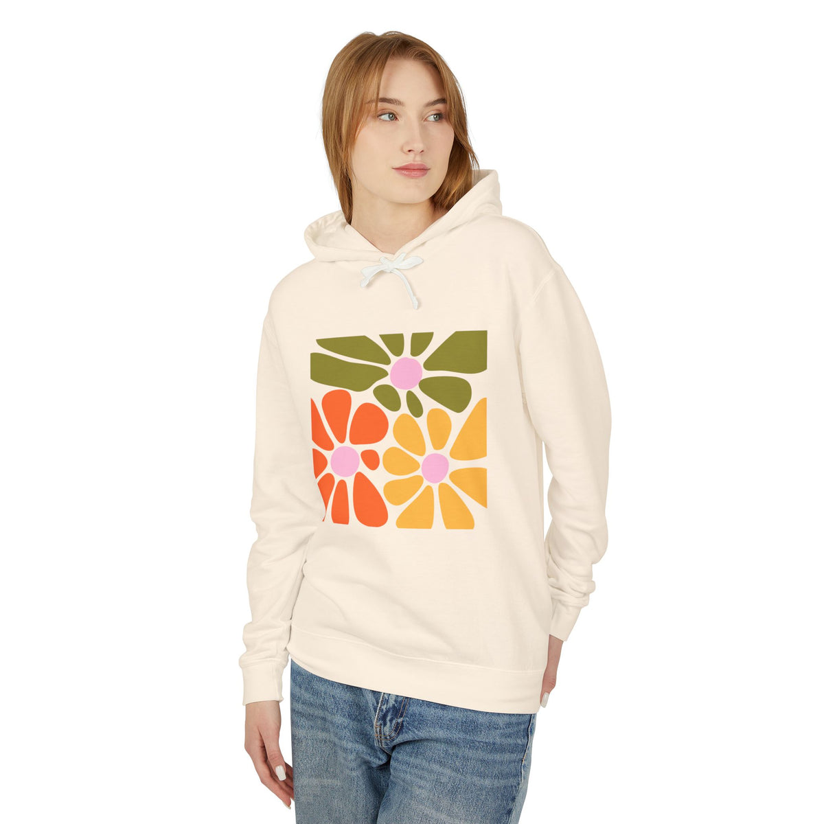 Retro Floral Mosaic Lightweight Women's Hooded Sweatshirt