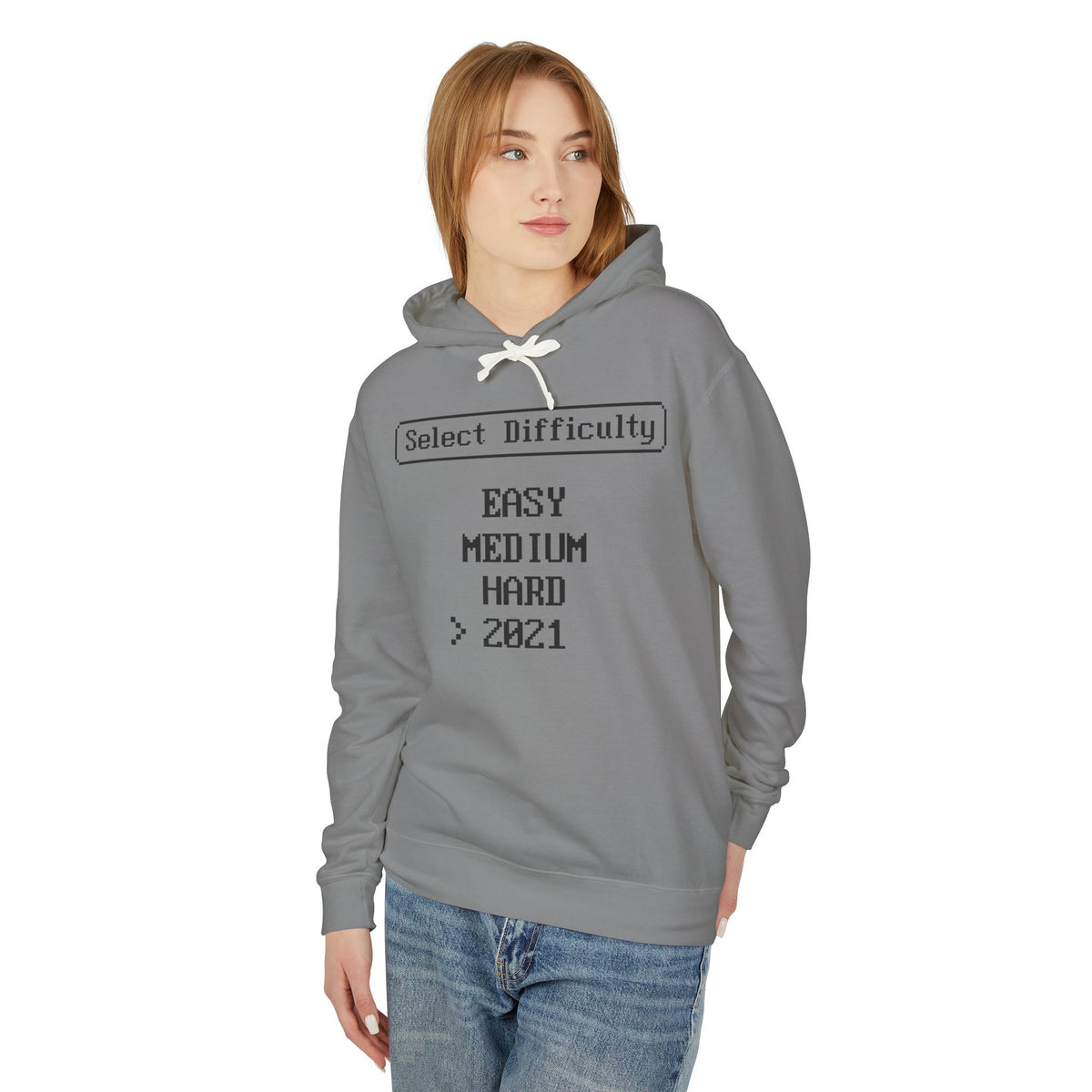 "Select Difficulty: Easy, Medium, Hard > 2021" Retro Lightweight Hooded Sweatshirt