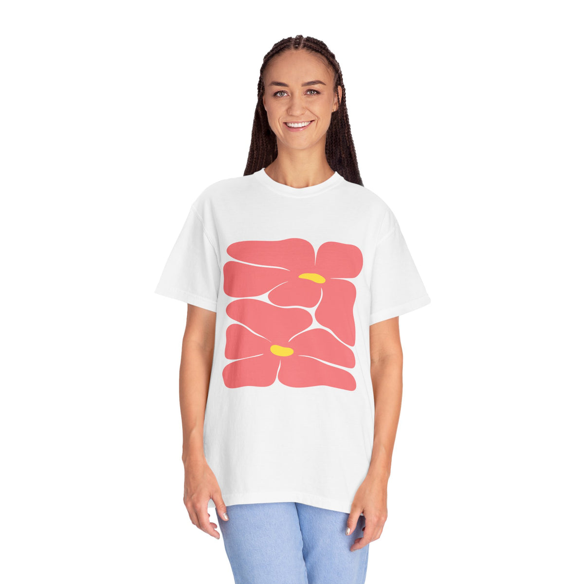 Pink Retro Flowers Graphic Garment-Dyed Women's T-Shirt