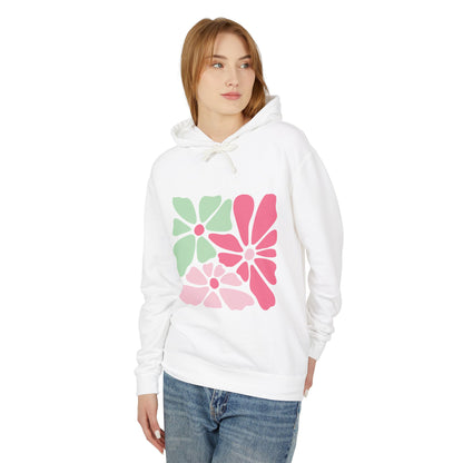 Floral Retro Block Print Lightweight Women's Hooded Sweatshirt