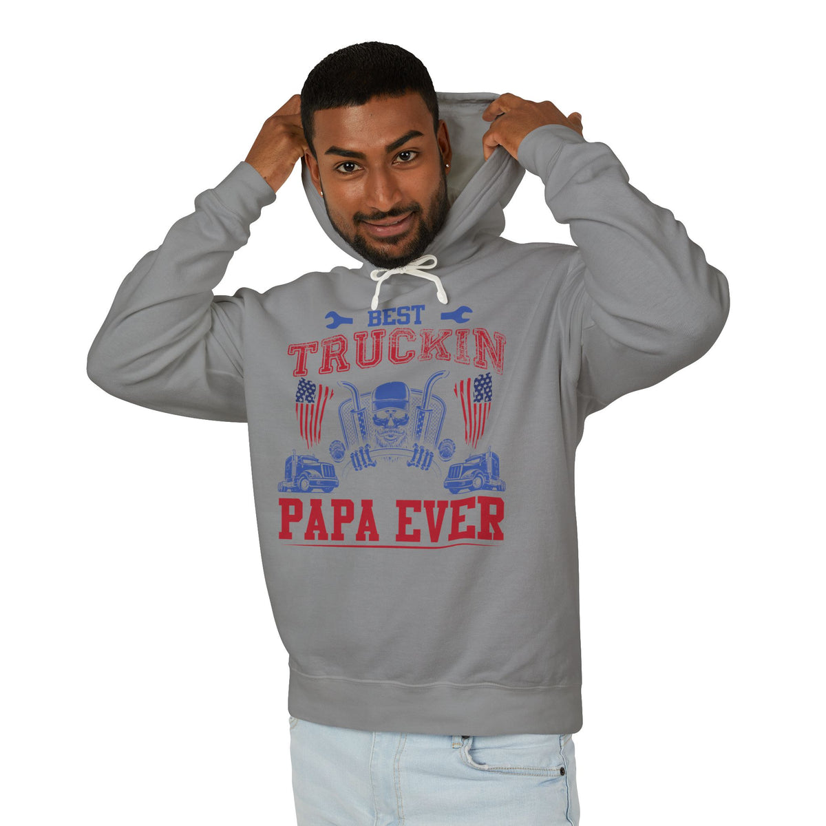 Best Truckin Papa Ever Lightweight Hooded Sweatshirt