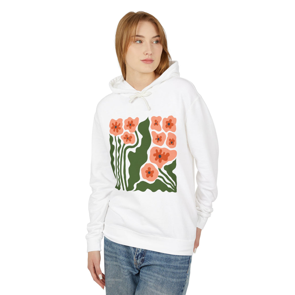 Retro Wildflower Garden Lightweight Women's Hooded Sweatshirt