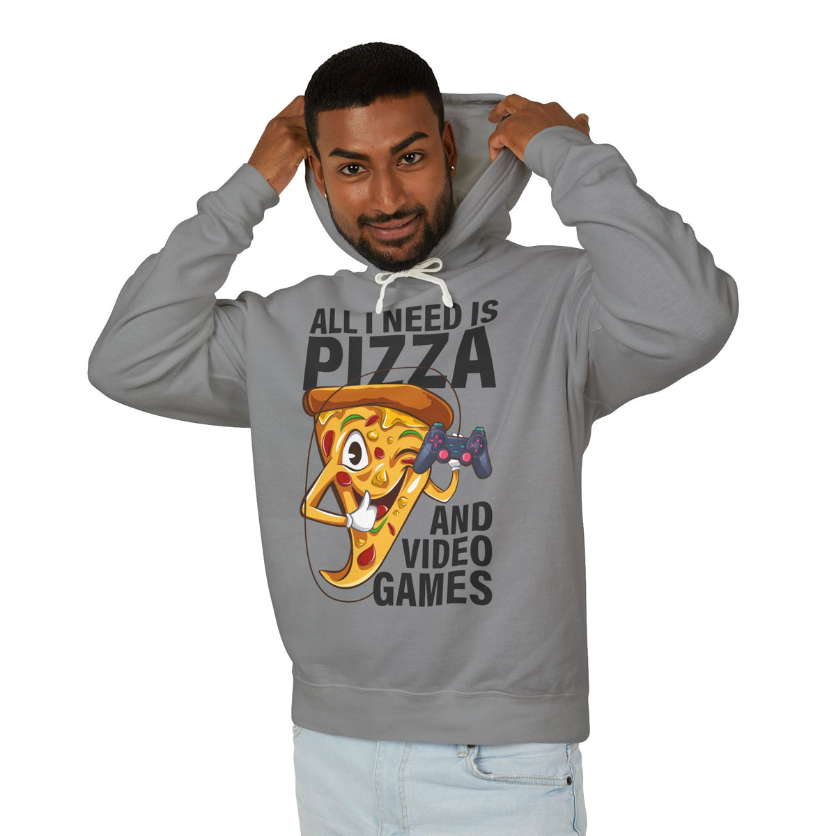 "All I Need Is Pizza And Video Games" Graphic Hooded Sweatshirt