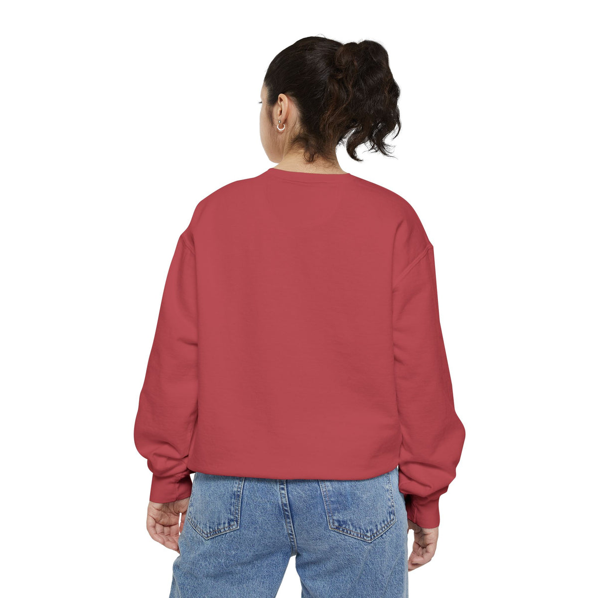 Pink Retro Flower Graphic Garment-Dyed Women's Hooded Sweatshirt