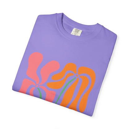 Groovy Pink & Orange Floral Garment-Dyed Women's T-Shirt