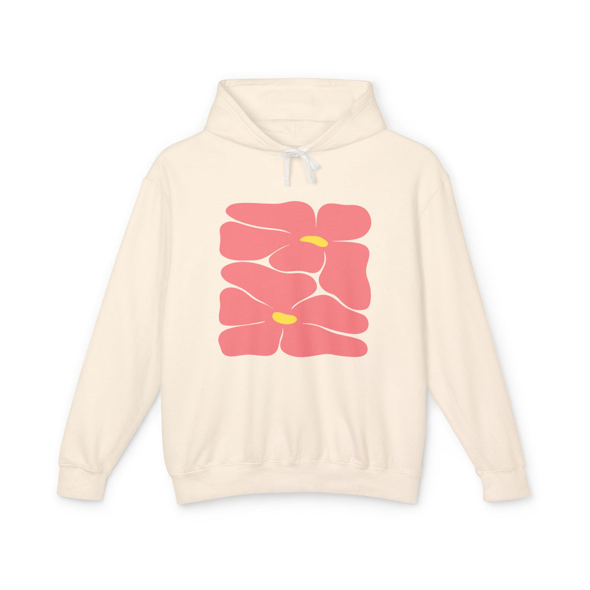 Pink Retro Flowers Graphic Lightweight Women's Hooded Sweatshirt