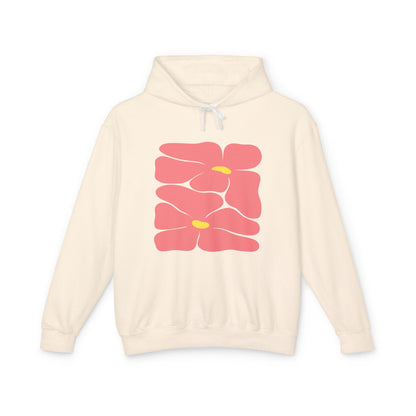 Pink Retro Flowers Graphic Lightweight Women's Hooded Sweatshirt