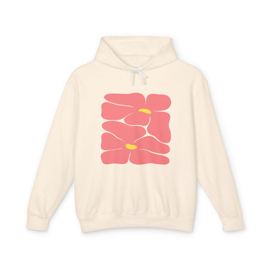 Pink Retro Flowers Graphic Lightweight Women's Hooded Sweatshirt