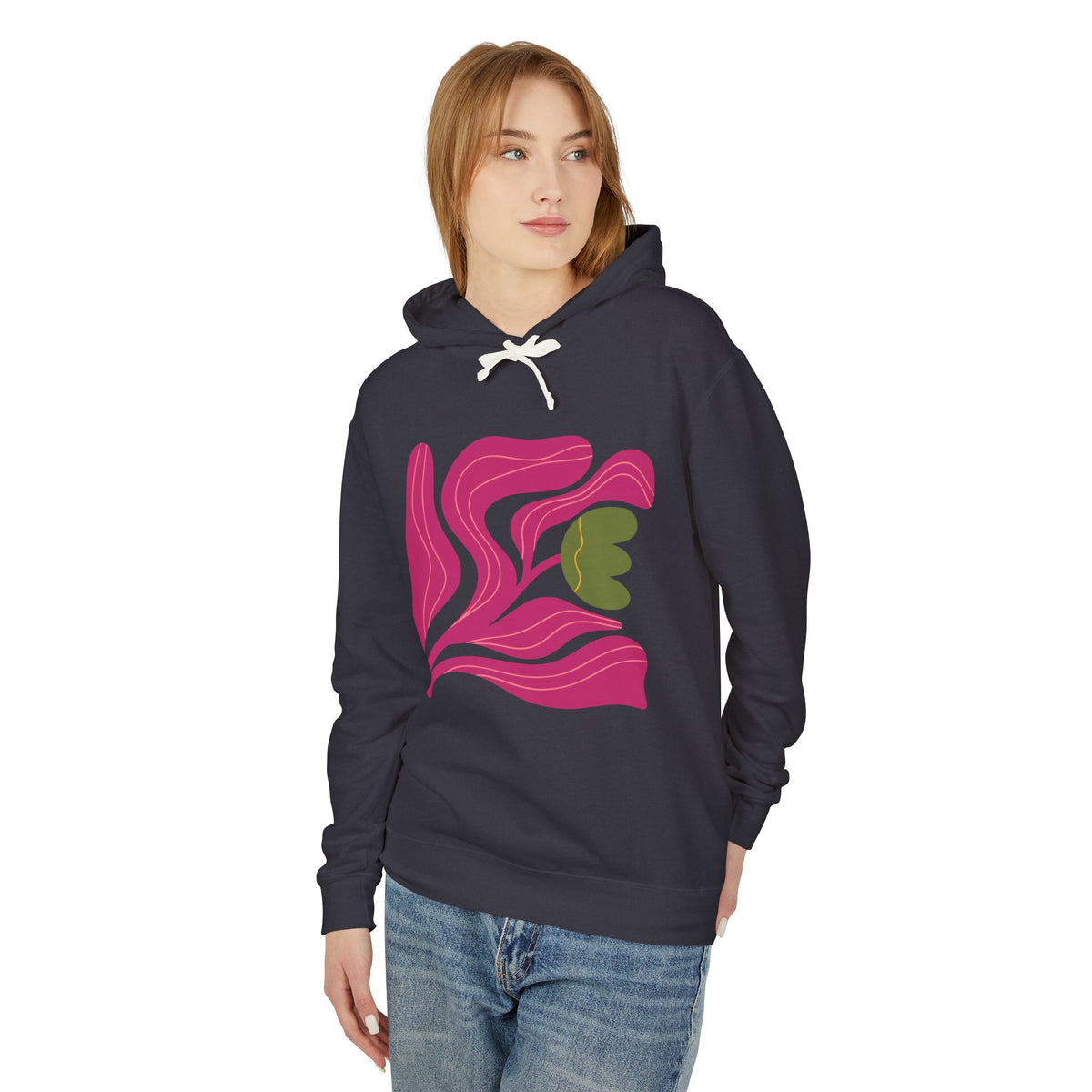 Abstract Pink Tulip Graphic Lightweight Women's Hooded Sweatshirt