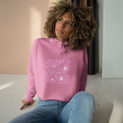 Pink Retro Floral Crop Hoodie