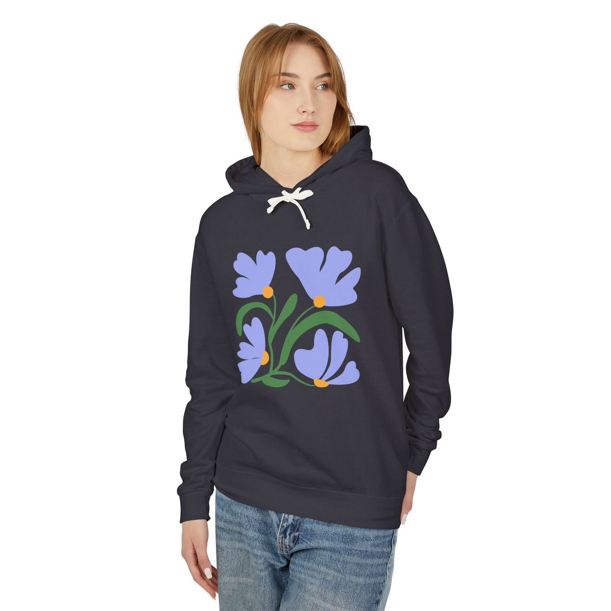 Lavender Tulip Graphic Lightweight Women's Hooded Sweatshirt