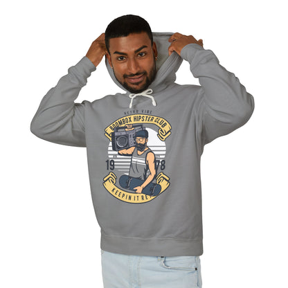 Retro Vibe Hipster Boombox Club Lightweight Hooded Sweatshirt