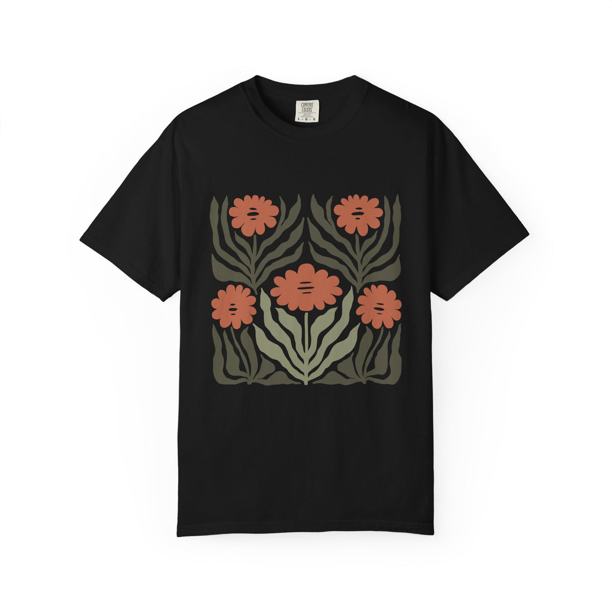 Rustic Flower Print Garment-Dyed Women's T-Shirt