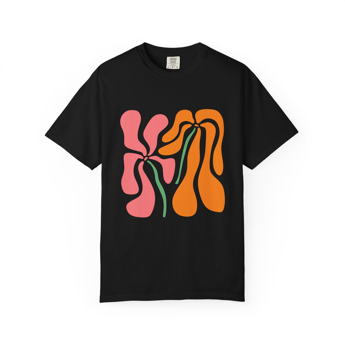 Groovy Pink & Orange Floral Garment-Dyed Women's T-Shirt