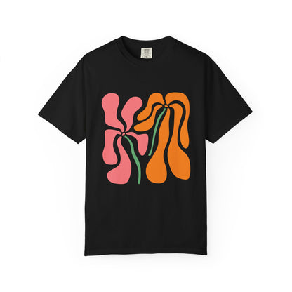 Groovy Pink & Orange Floral Garment-Dyed Women's T-Shirt