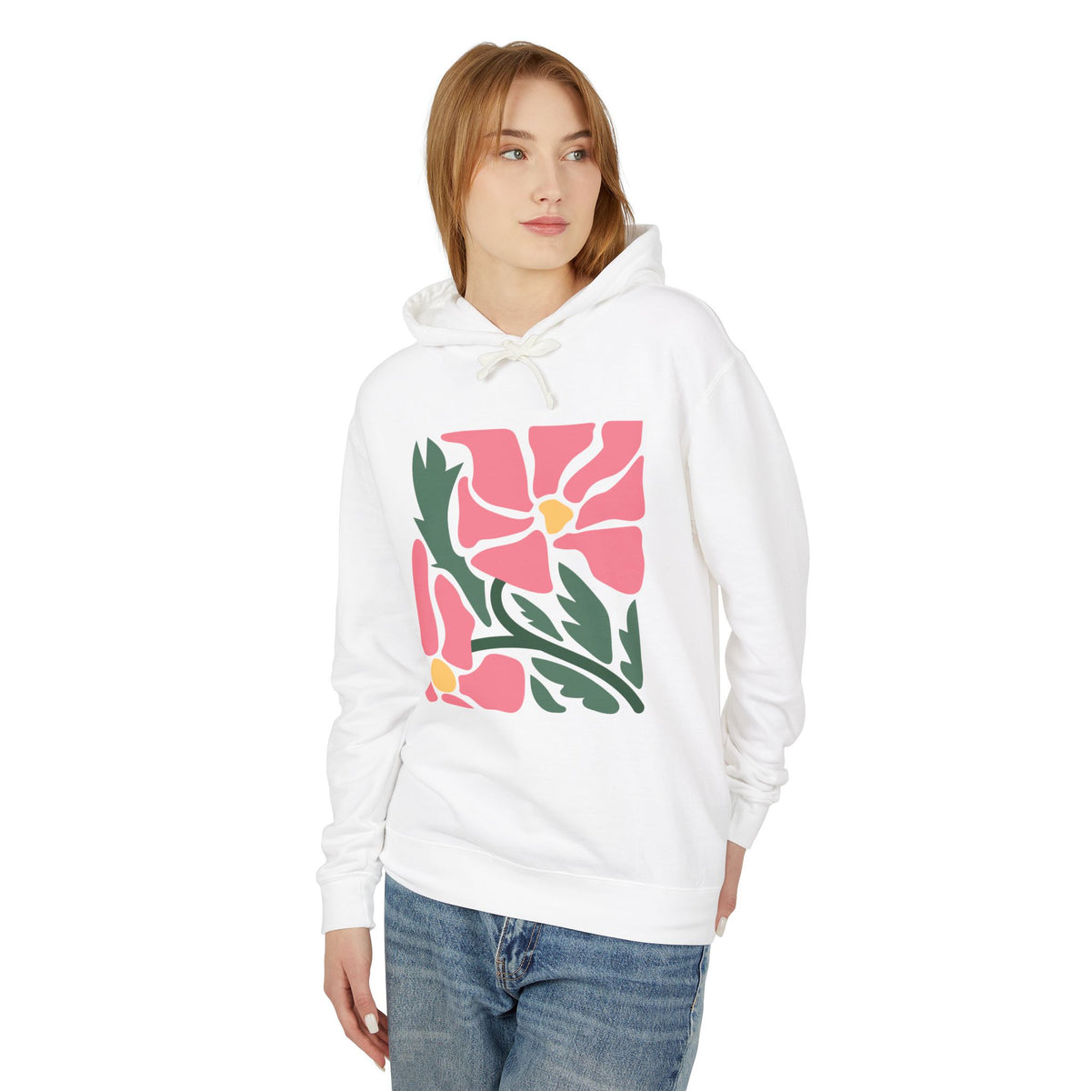 Pink Garden Graphic Lightweight Women's Hooded Sweatshirt