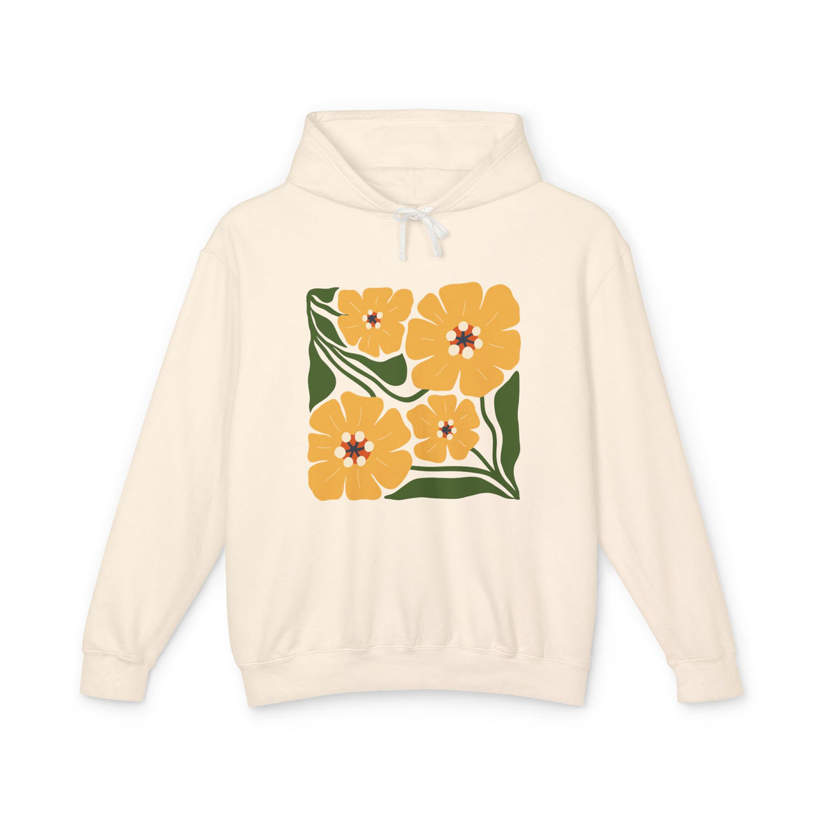 Yellow Blossom Graphic Lightweight Women's Hooded Sweatshirt