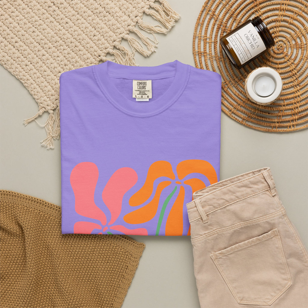 Groovy Pink & Orange Floral Garment-Dyed Women's T-Shirt