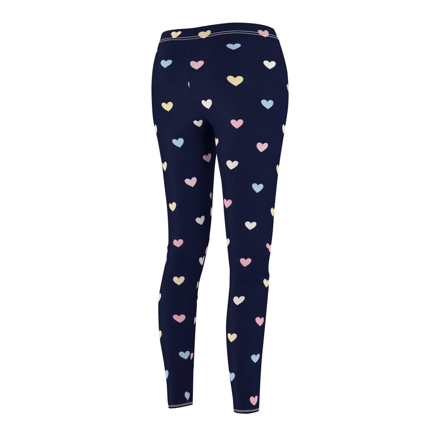 Navy Heart Print Women's Casual Leggings