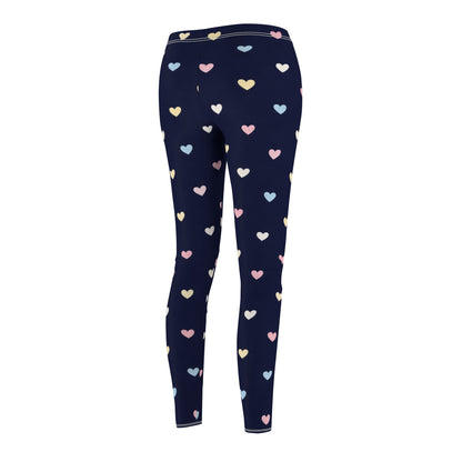 Navy Heart Print Women's Casual Leggings