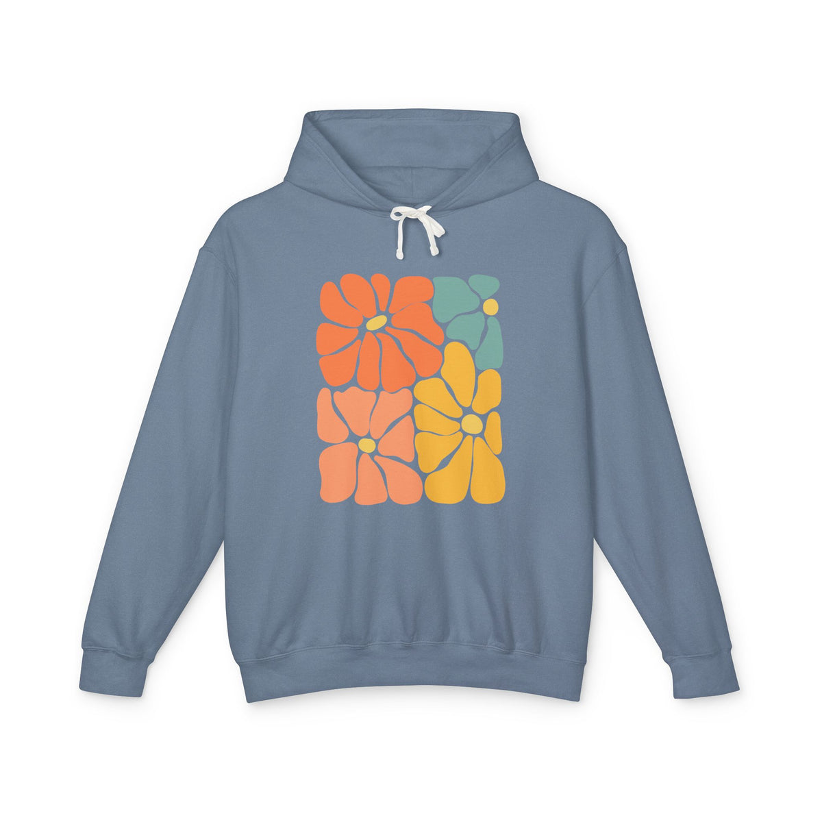 Retro Floral Color Block Lightweight Women's Hooded Sweatshirt