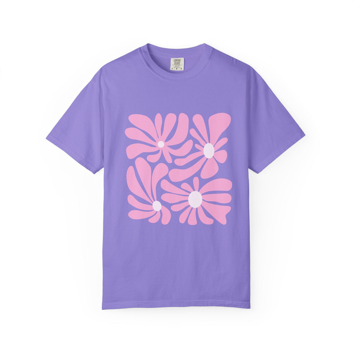 Pink Retro Floral Garment-Dyed Women's T-Shirt