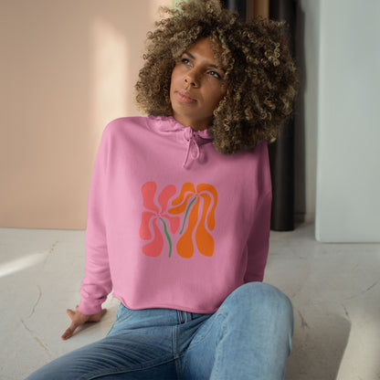 Groovy Pink & Orange Floral Crop Hoodie